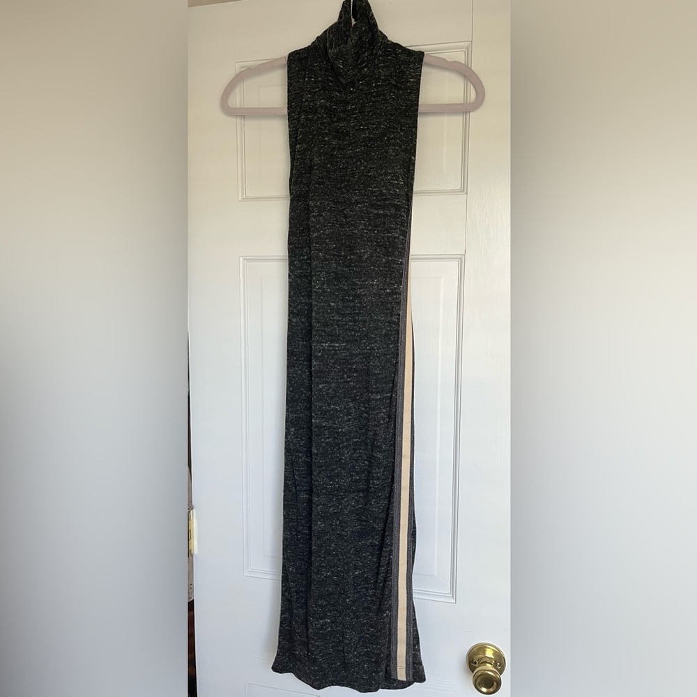 Zara Mid/Long Dark Gray Cutout Dress with Beige Stripe - Size S